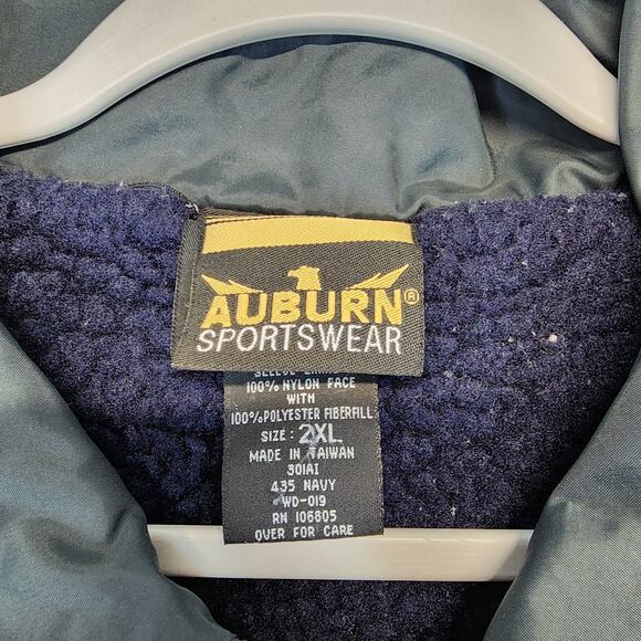 Vintage Auburn Sportswear Button Up Longline Nylon Jacket Fleece Lined 2XL Blue - Picture 12 of 13